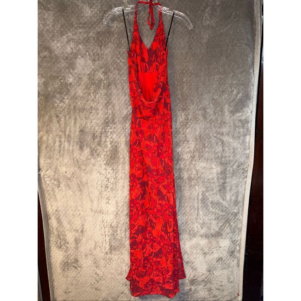 Lulu’s Sunset the Mood Red Multi Floral Print Lace-Up Maxi Dress Small #767 - Picture 9 of 11